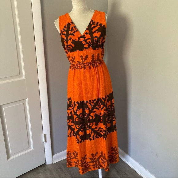Vintage Dresses & Skirts - Vintage 70s Hawaiian dress BG’s fashions maxi bold orange floral print Small